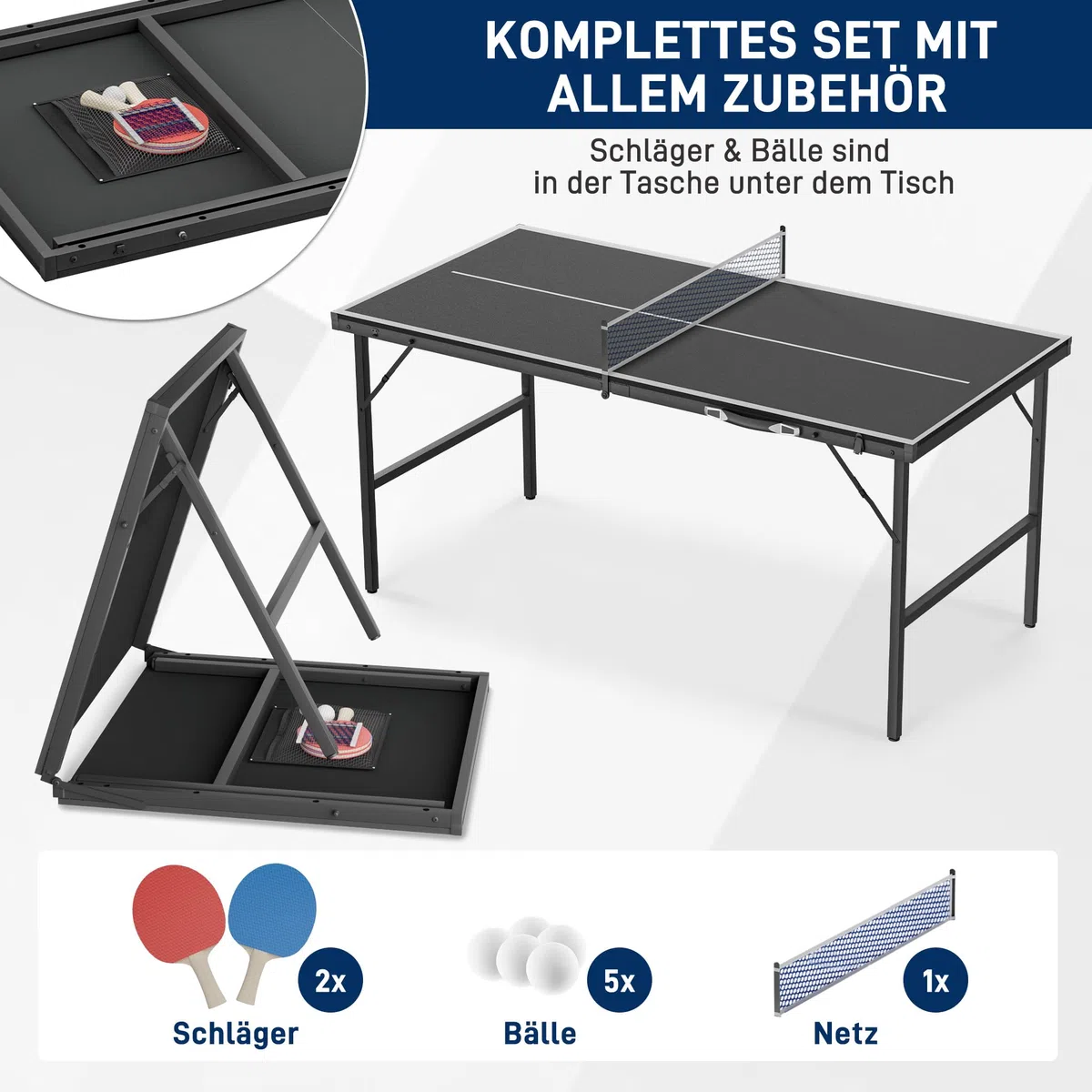 NAIZY Mini Tischtennisplatte klappbar 152.5 x 76 cm für Zuhause Indoor