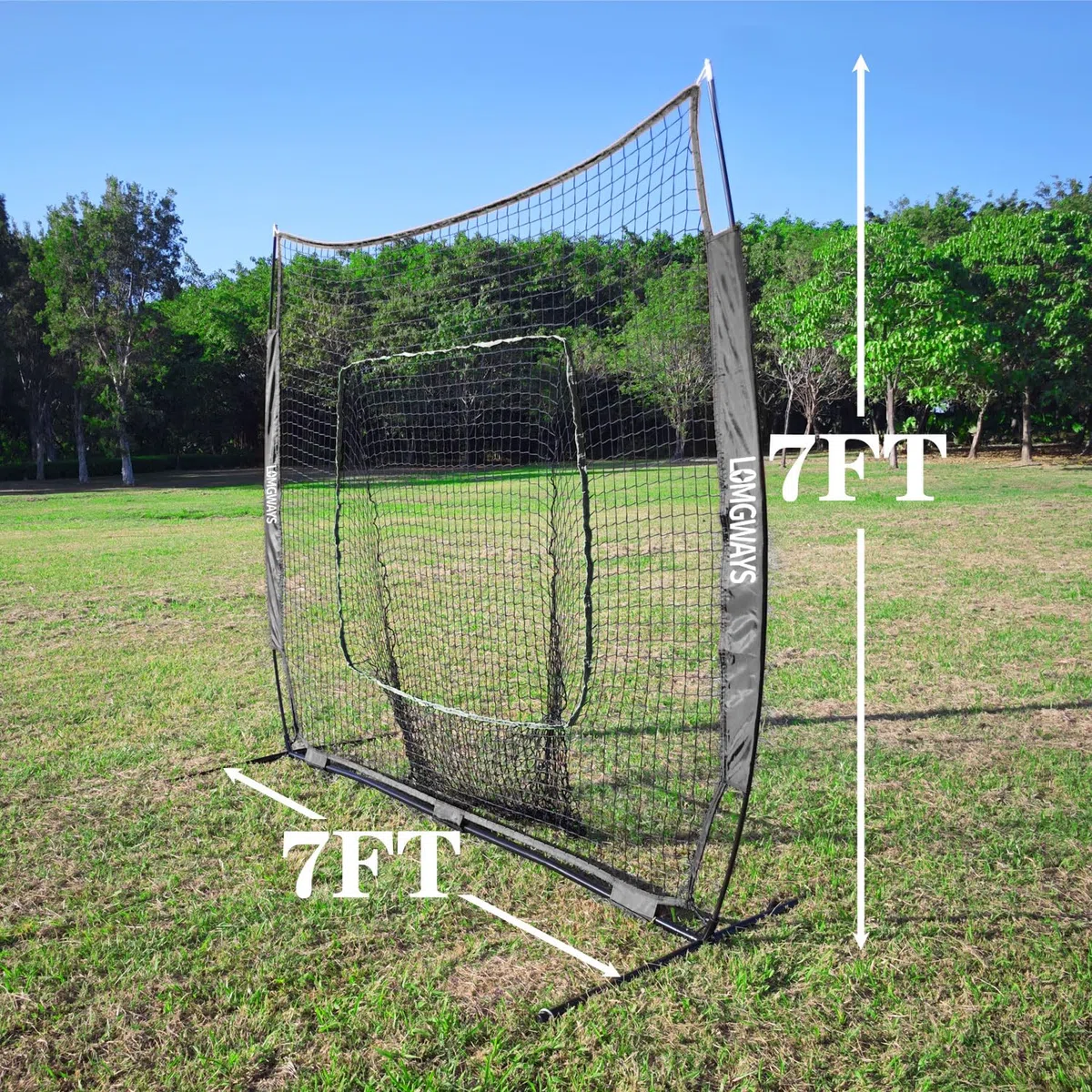 Baseball-Softballnetz mit Stahlrahmen zum Schlagen, Schlagen, Pitching, tragbares Baseball-Schlagnetz mit Tragetasche, ideal für alle Niveaus, 2,1 x 2,1 m