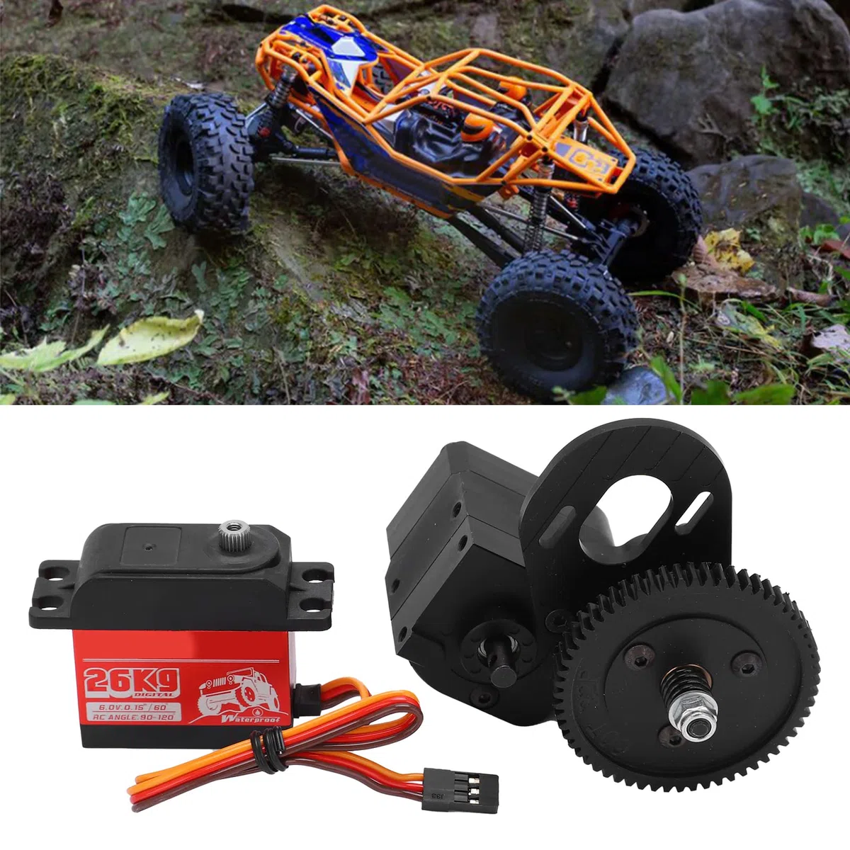 Hoch- und niedriger Zweigeschwindigkeitsgetriebe und großes Drehmoment digitaler Servo -Set für Axial Wraith SCX10 90046