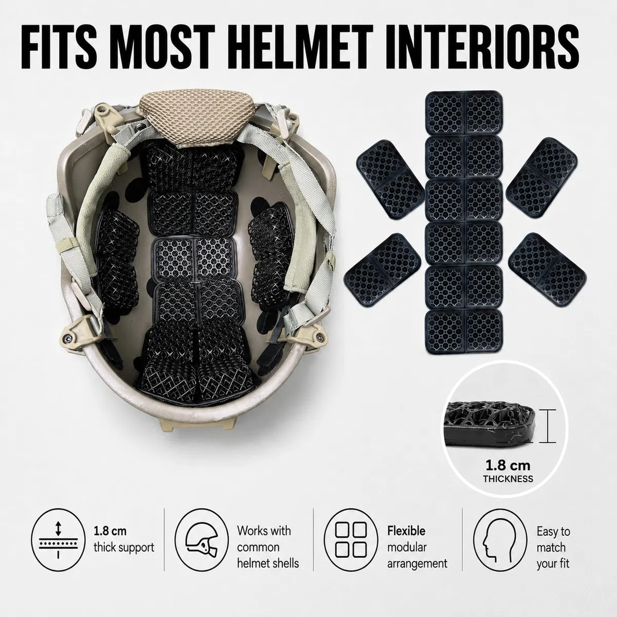10-teiliges Helm Polster Set, 1.8cm Wabenpolster, Atmungsaktives Herausnehmbares Innenfutter Kit für Taktischen Helm
