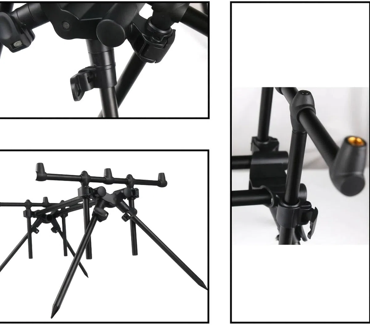 Rostbeständiges Aluminium-Rod-Pod, kompakter Klapprahmen, sicherer Halt für Meeres- und Süßwasserruten beim Karpfenangeln.