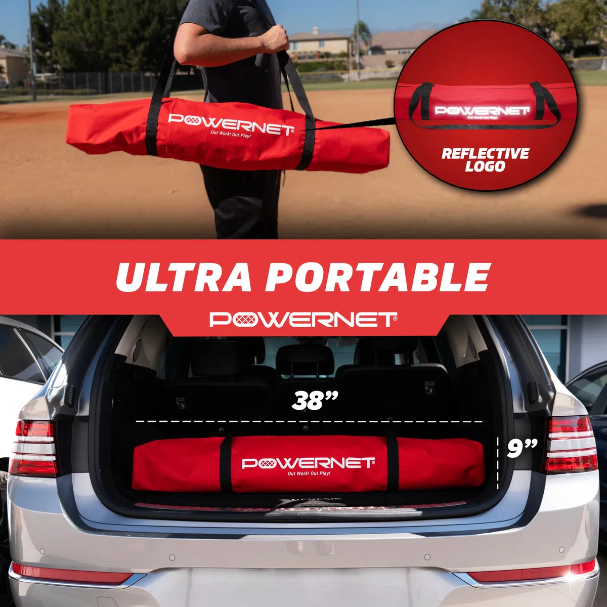 PowerNet Pitching Zone Pro Strike Zone Softball & Baseball Net, Portable Pitching Net with Targets, Includes Sandbags & Carry Bag