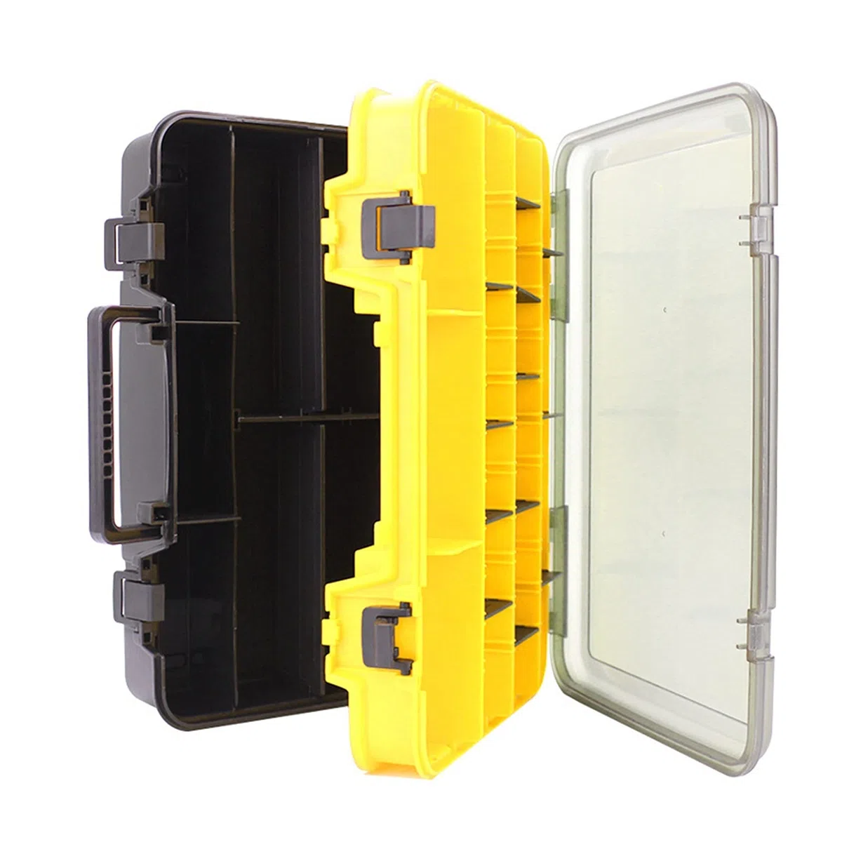 Angelzubehör Tragbare Angelwerkzeugkasten Zubehör Köderspeicher Fischereiköder Box Organizer doppelseitig Verdickter Box Angeln Zubehör Kleinteilebox (Color : Geel)