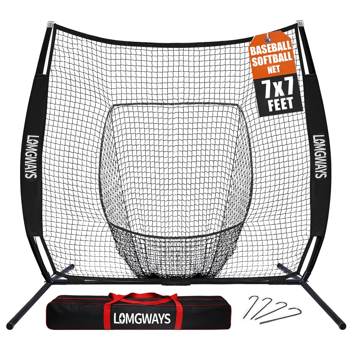 Baseball-Softballnetz mit Stahlrahmen zum Schlagen, Schlagen, Pitching, tragbares Baseball-Schlagnetz mit Tragetasche, ideal für alle Niveaus, 2,1 x 2,1 m