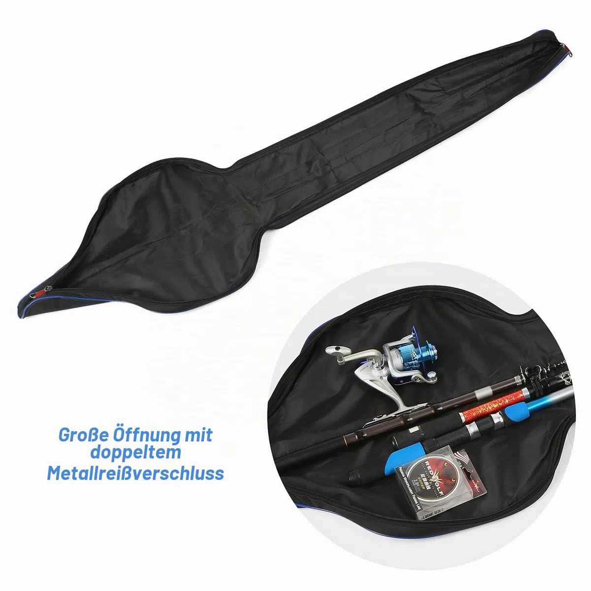 Lixada 1,6 m Angelrutentasche, faltbar, Angelrute, Reisetasche, Angelrute, Angelrute, Tackle, Aufbewahrungstasche, Angelrutenhalter, faltbar, tragbar, große Kapazität, Blau/Weiß/Rot