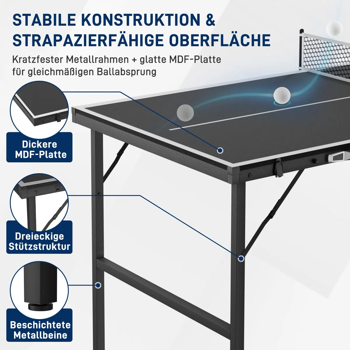 NAIZY Mini Tischtennisplatte klappbar 152.5 x 76 cm für Zuhause Indoor