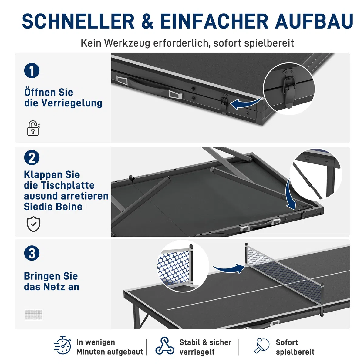 NAIZY Mini Tischtennisplatte klappbar 152.5 x 76 cm für Zuhause Indoor