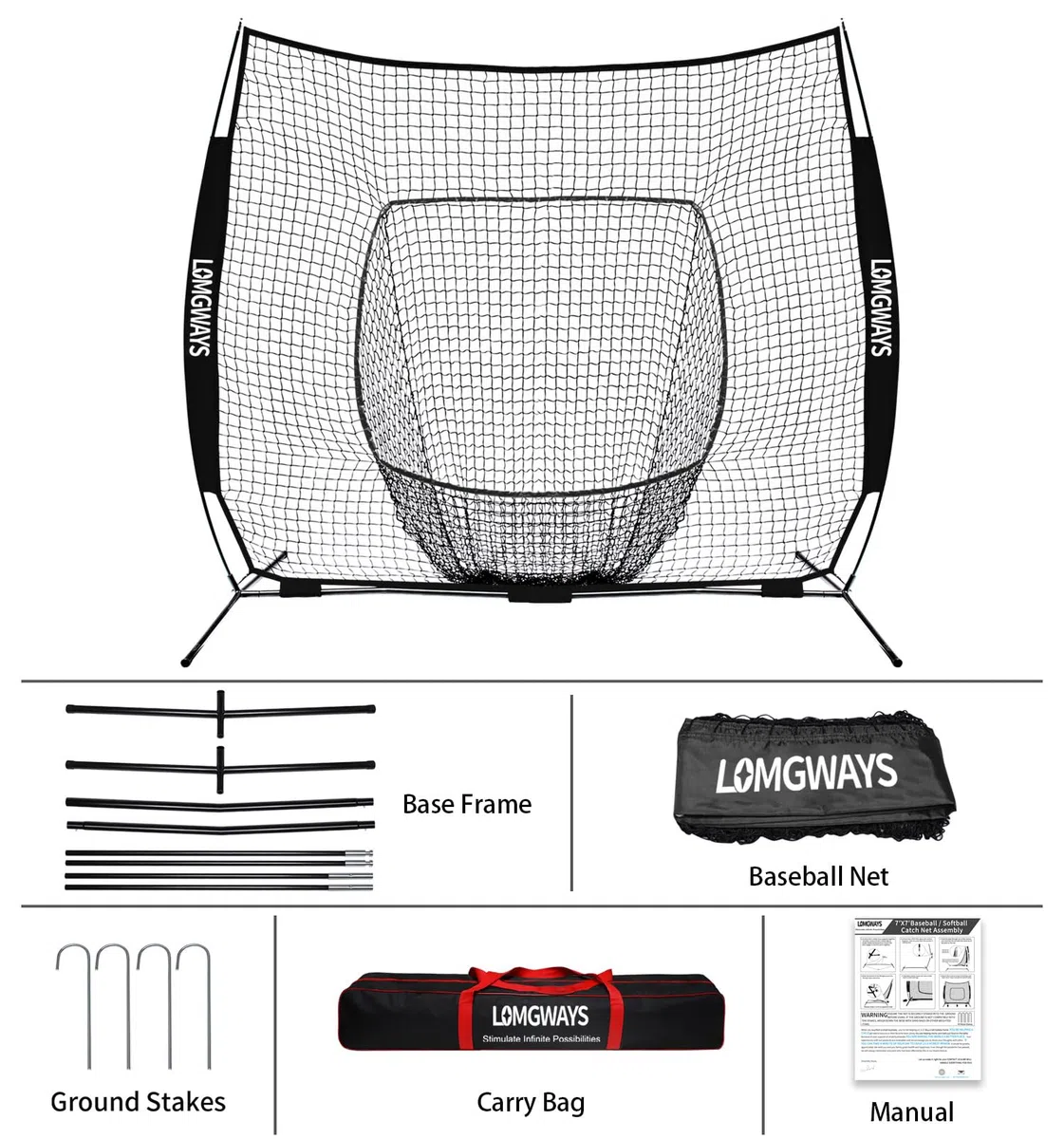Baseball-Softballnetz mit Stahlrahmen zum Schlagen, Schlagen, Pitching, tragbares Baseball-Schlagnetz mit Tragetasche, ideal für alle Niveaus, 2,1 x 2,1 m