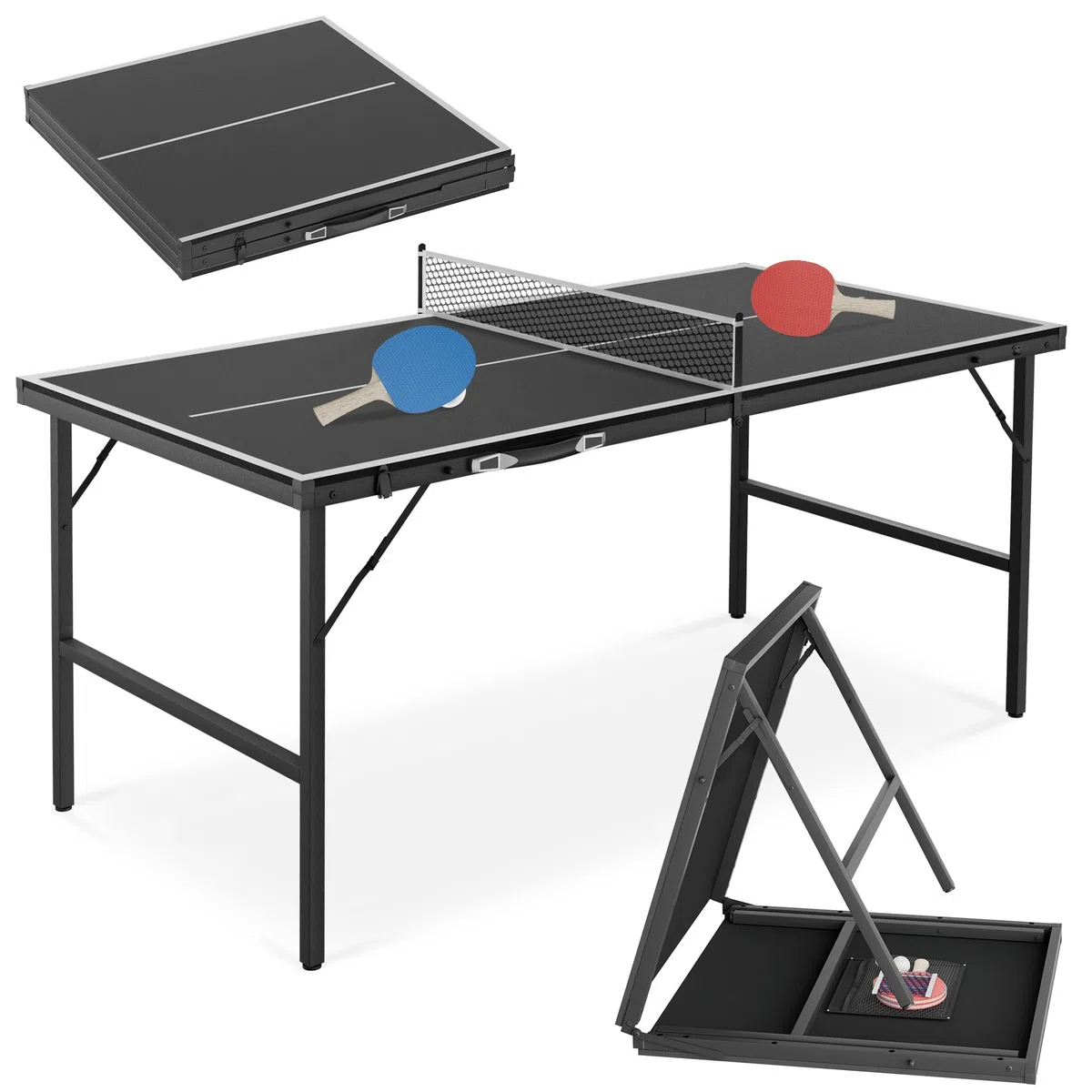 NAIZY Mini Tischtennisplatte klappbar 152.5 x 76 cm für Zuhause Indoor