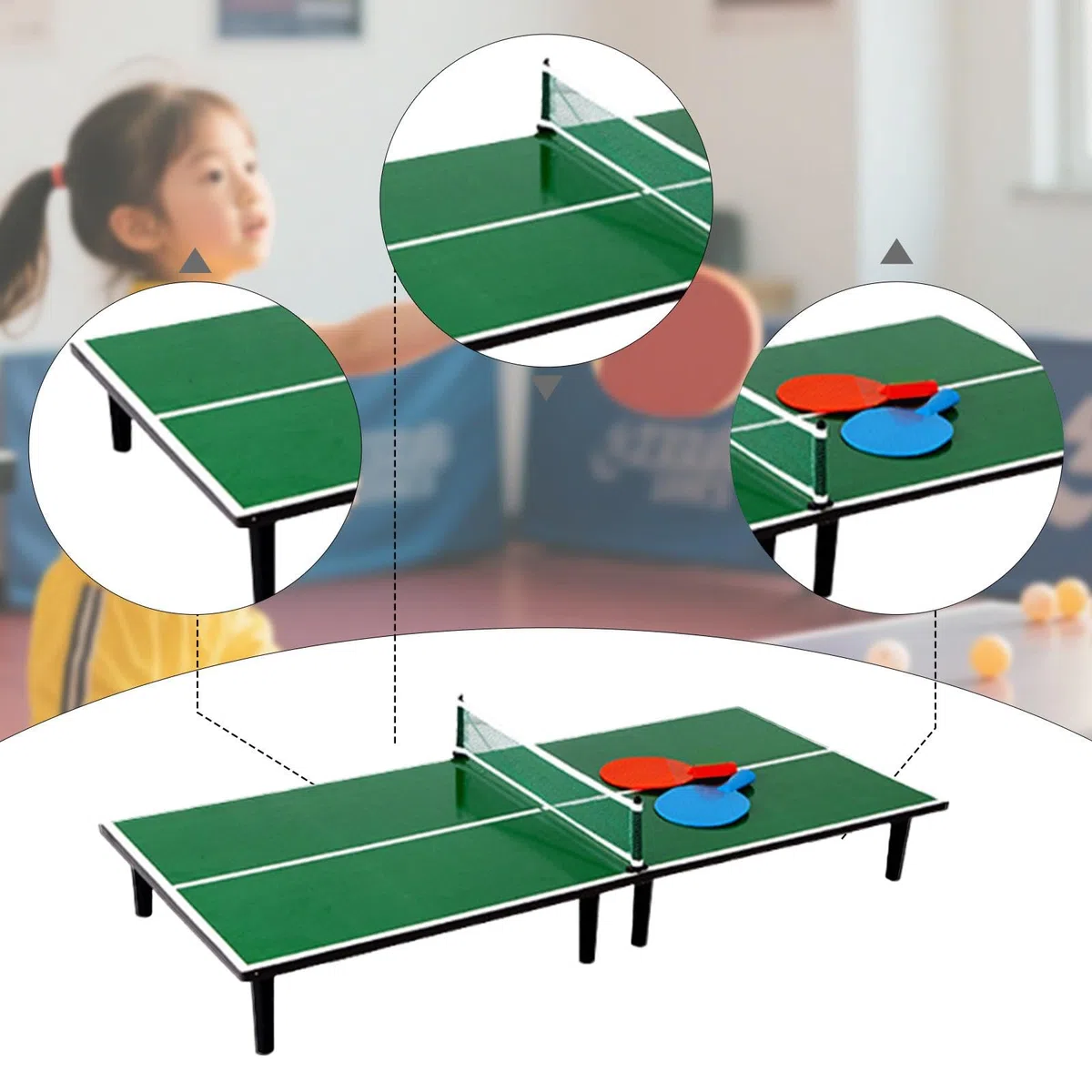 Mini Tischtennisplatte, Abnehmbar, Tragbar, Kompakt, für Kinder, Drinnen Und Draußen