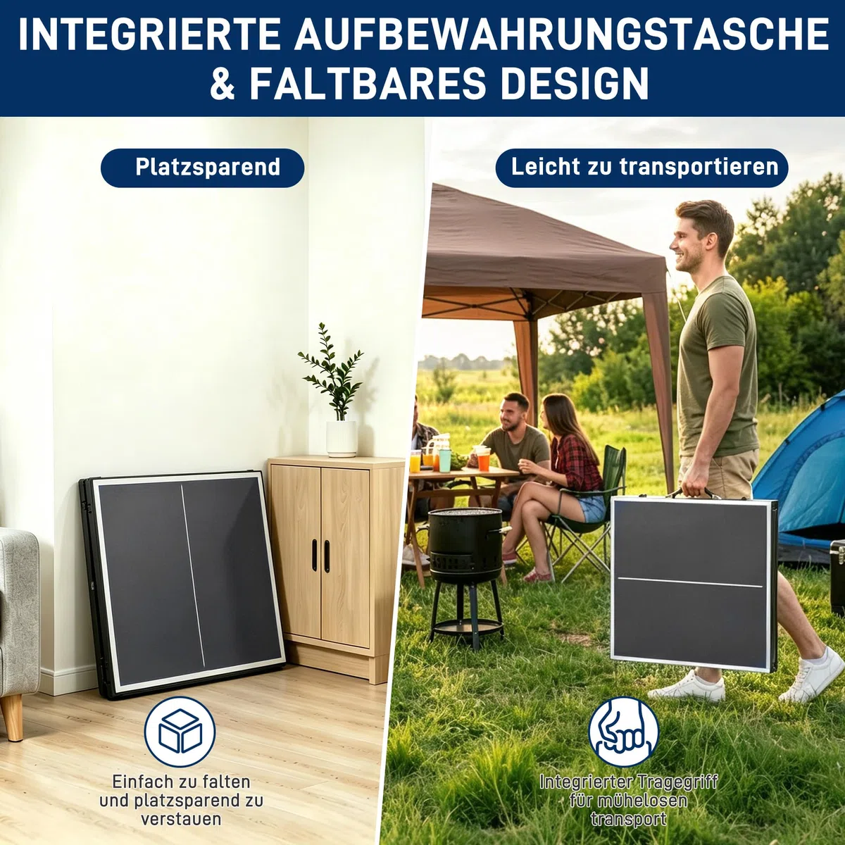 NAIZY Mini Tischtennisplatte klappbar 152.5 x 76 cm für Zuhause Indoor