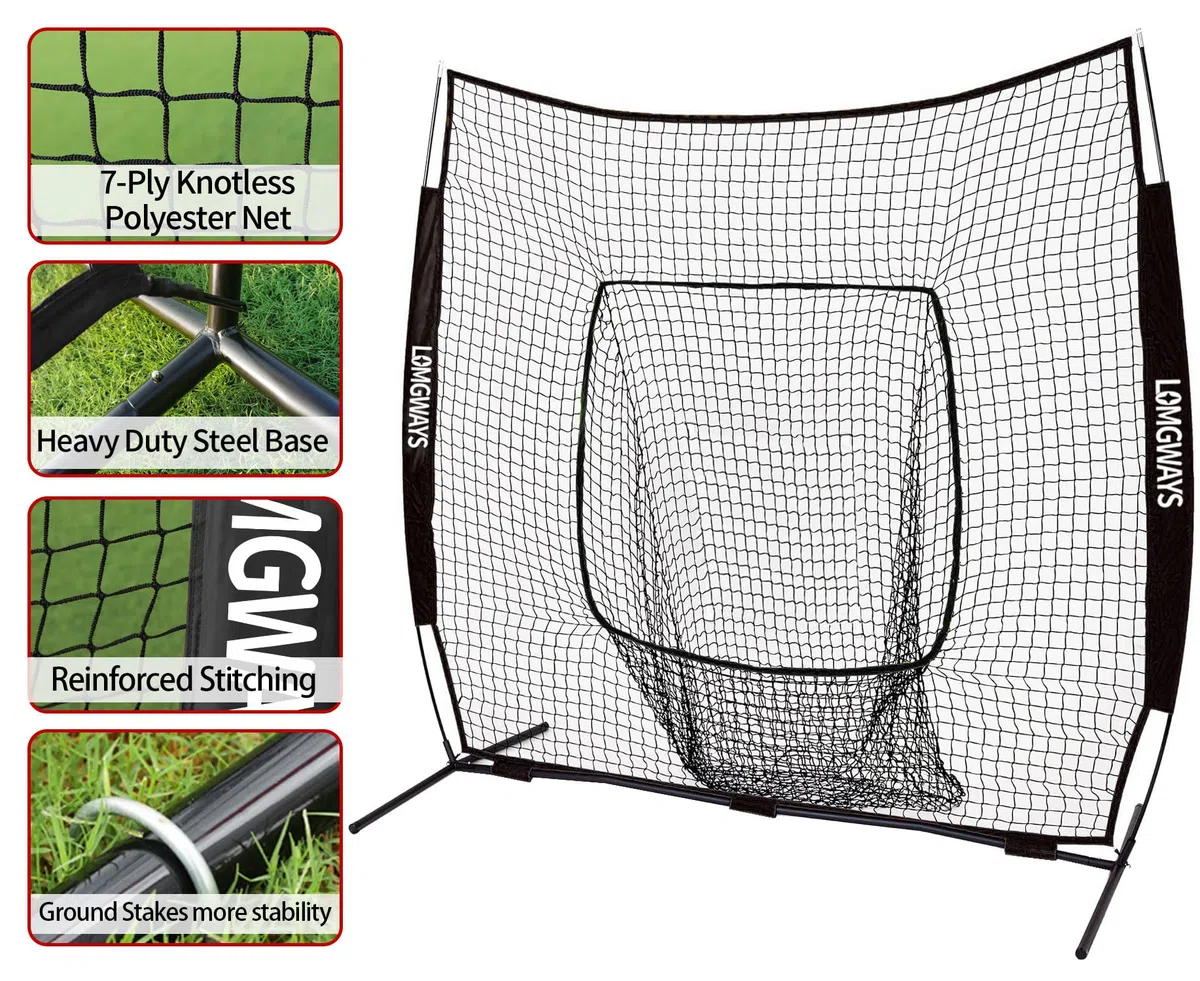 Baseball-Softballnetz mit Stahlrahmen zum Schlagen, Schlagen, Pitching, tragbares Baseball-Schlagnetz mit Tragetasche, ideal für alle Niveaus, 2,1 x 2,1 m