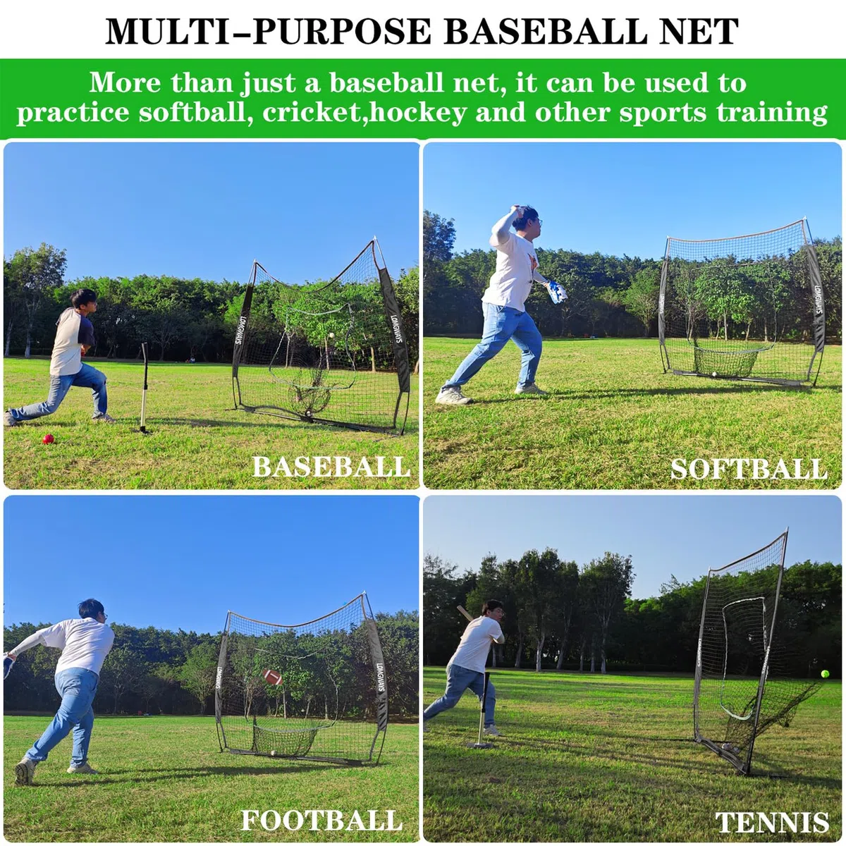 Baseball-Softballnetz mit Stahlrahmen zum Schlagen, Schlagen, Pitching, tragbares Baseball-Schlagnetz mit Tragetasche, ideal für alle Niveaus, 2,1 x 2,1 m