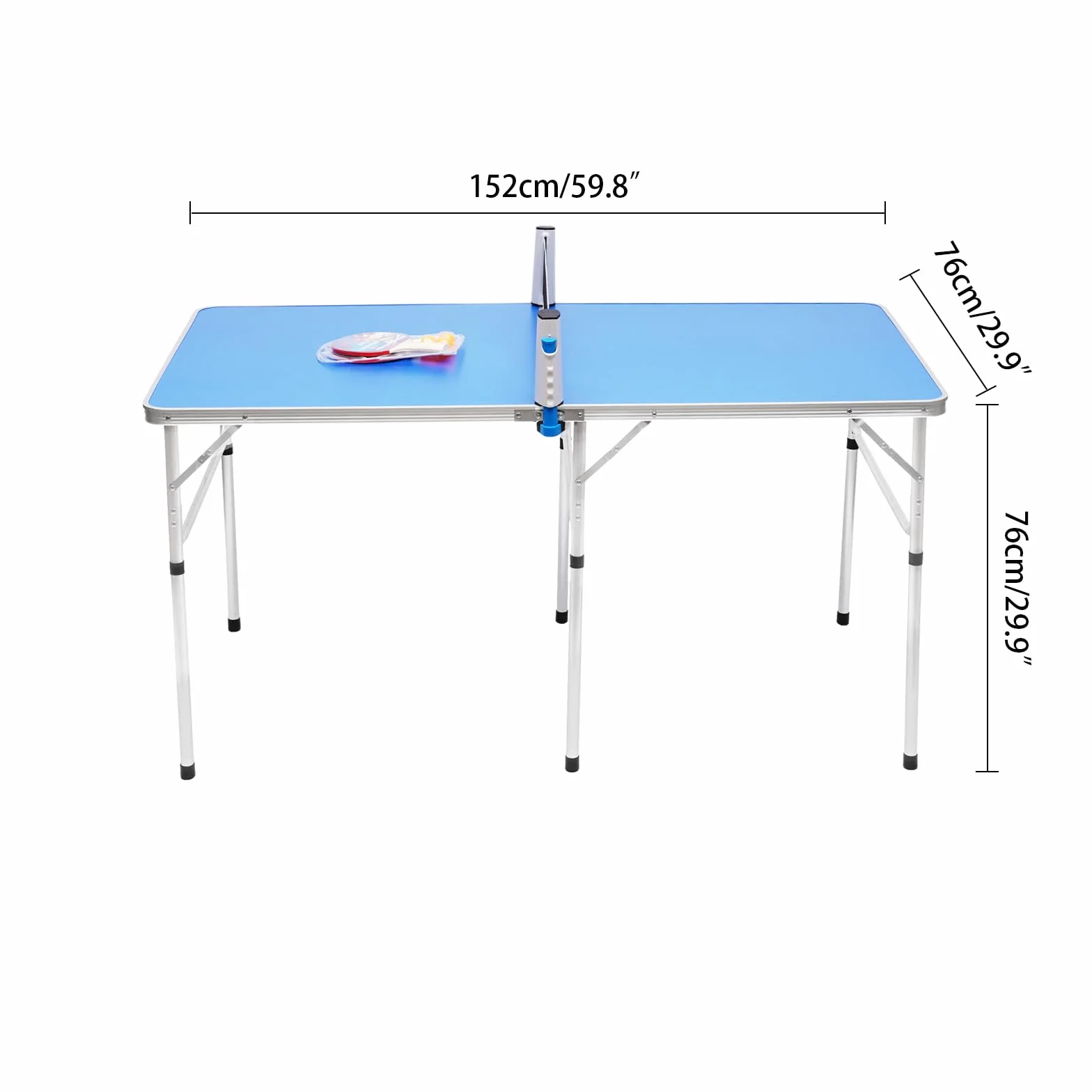 Tischtennisplatte Klappbar, Klein Ping Pong Tisch Indoor Outdoor Tischtennistisch Freizeit Tischtennisplatte mit 3 Bälle und 2 Schläger, 152 x 76 x 76cm