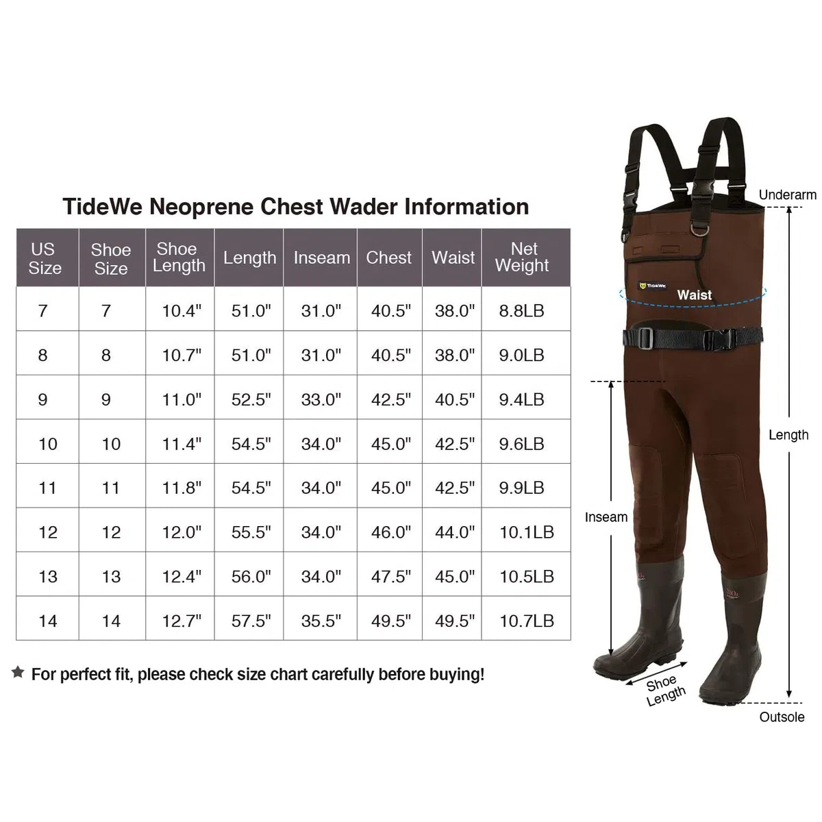 TIDEWE Neopren-Wathose mit Stollenfuß, wasserdicht, Angeln und Jagd, Neopren