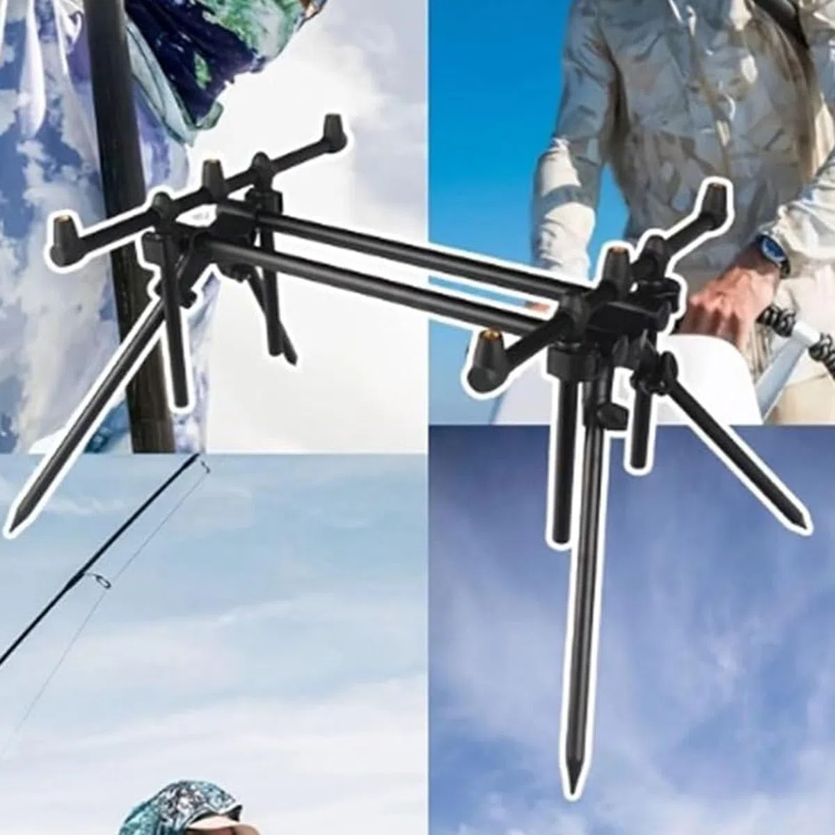 Rostbeständiges Aluminium-Rod-Pod, kompakter Klapprahmen, sicherer Halt für Meeres- und Süßwasserruten beim Karpfenangeln.