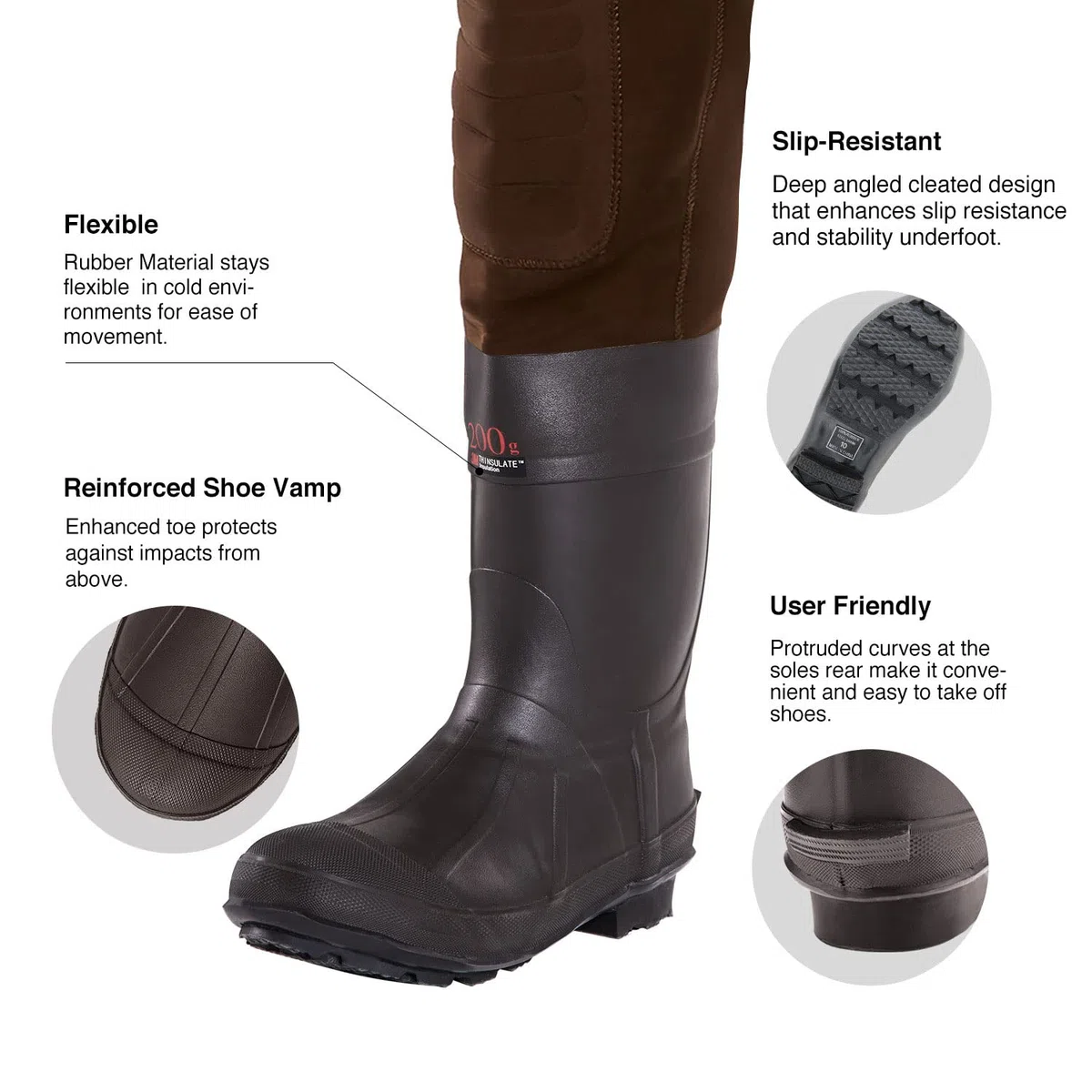 TIDEWE Neopren-Wathose mit Stollenfuß, wasserdicht, Angeln und Jagd, Neopren